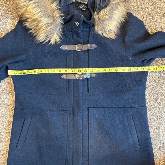 CoffeeShop Emmalise Faux Fur Lined Hood Wool Toggle Coat, Size Large, Navy - Picture 11 of 14